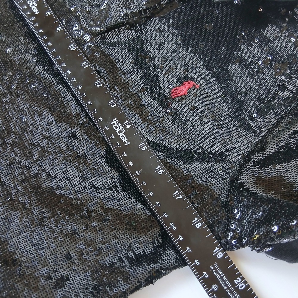 Polo Ralph Lauren Black Sequin Short Sleeve Polo Shirt Red Pony Logo Large - Picture 10 of 12
